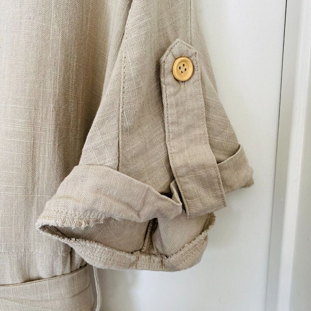 MABLE Tan Linen Blend Pocket Belted Summer Vacation Cruise Beach Romper Size M - Picture 5 of 10